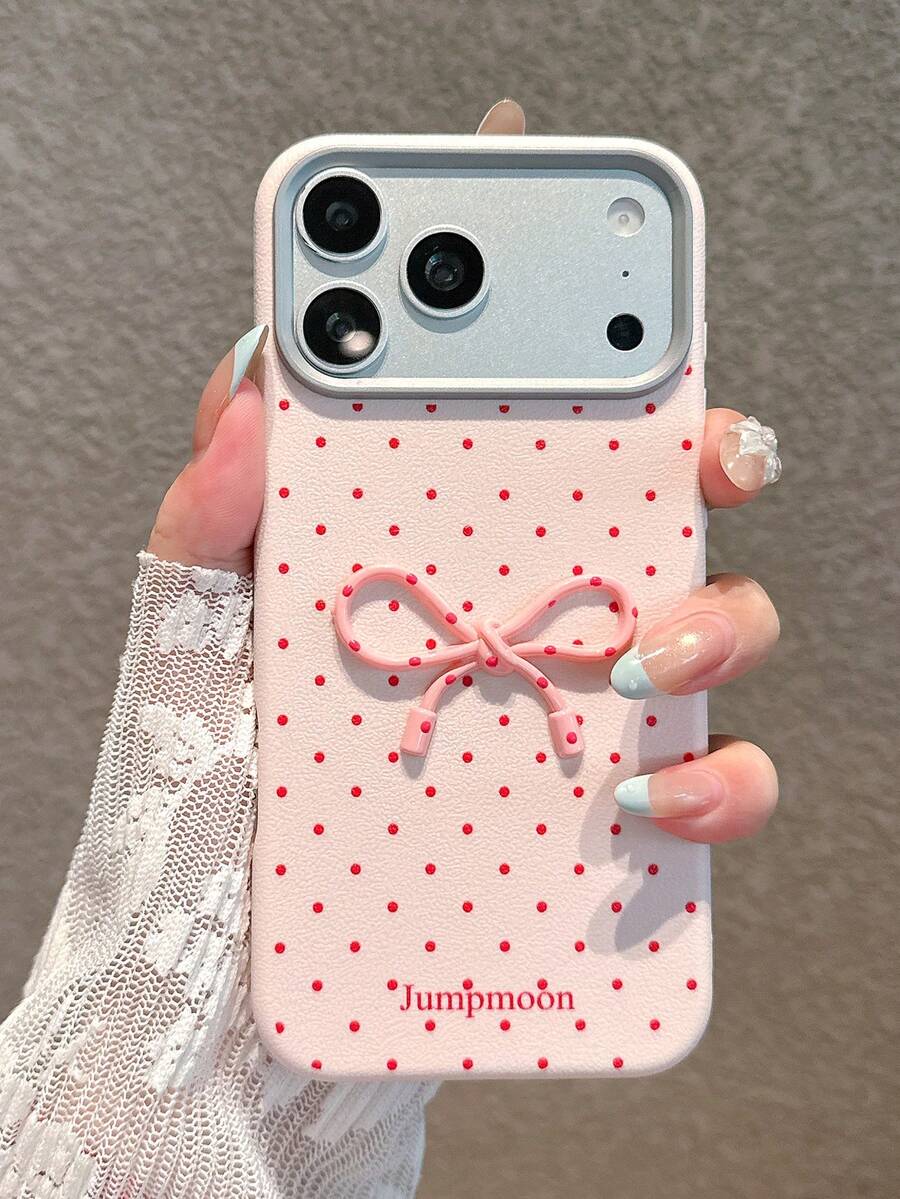 Pink Leather Texture Polka Dot Bow Tie Phone Case For 17 Pro Max 17 Pro 17 Air 17 16 Pro Max 16 16 Pro 16 Plus 15 15 Pro Max 15 Pro 15 Plus 11 12 13 14 Pro Max 12 Pro 12 Pro Max 13 Pro 13 Pro Max 7 Plus 14 Pro 14 Pro Max 14 Plus