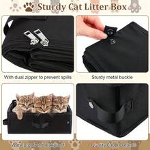 Caja de arena para gatos plegable y portátil con tapa, asa y bandeja para arena, caja de arena de viaje ligera, esencial para gatos y gatitos - Unitalla - Ver 3