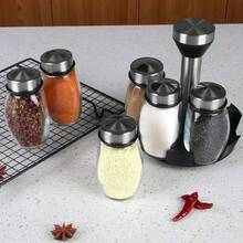 Nueva botella individual, tarro de vidrio y tarros de especias, estante de vidrio para condimentos, botellas de azúcar y pimienta, salero, soporte, estante de almacenamiento de cocina PDKD - una botella - Ver 3