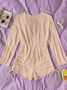 Swim Vcay Cubierta sólida de color para mujer con cuello en V profundo - Albaricoque - Ver 4