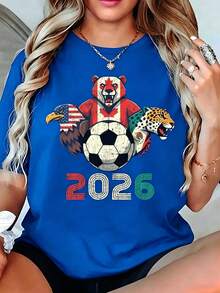 100% Cotton Casual Printed TeePlayera Negra de Mujer del  2026 México USA Canadá con Águila Oso y Jaguar, Camiseta Aesthetic de Sedes de Fútbol Manga Corta, Top Moderno de Fanático Un - Blanco - Ver 5