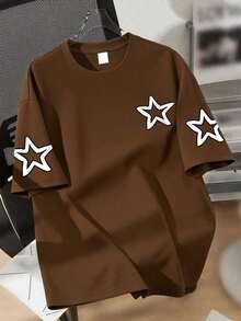 1 Urban Hip-Hop Style Short-Sleeved T-Shirt For Kids, Featuring A "NEVER STOP" Graffiti Print, Essential For Everyday School Wear. - 棕色 - 查看 2