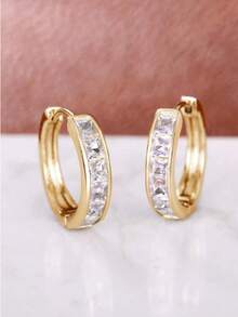 Khuyên tai vuông bằng thép không gỉ đính đá lấp lánh mới, kiểu dáng tối giản, thanh lịch, phù hợp cho phụ nữ đeo hàng ngày và trong nhiều dịp khác nhau. - Vàng - Xem 1