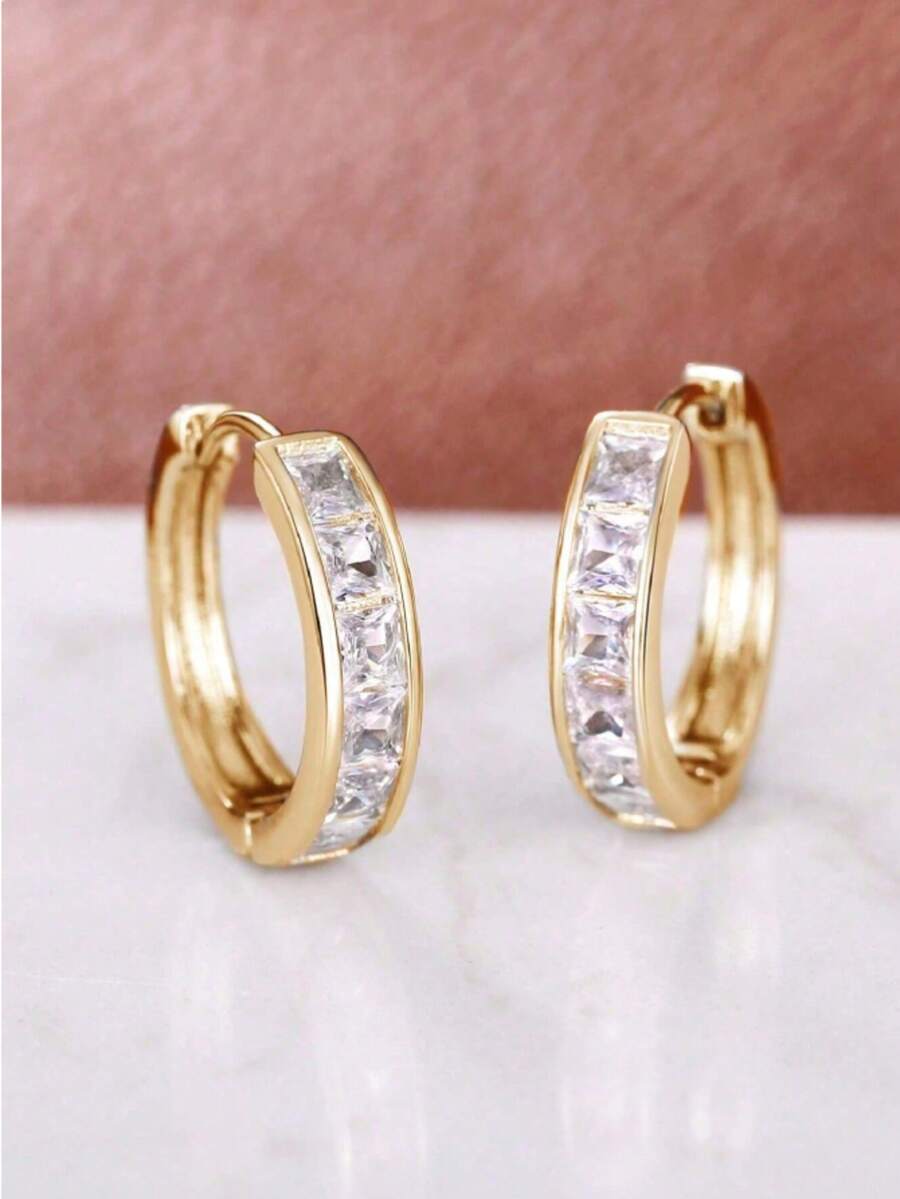 Khuyên tai vuông bằng thép không gỉ đính đá lấp lánh mới, kiểu dáng tối giản, thanh lịch, phù hợp cho phụ nữ đeo hàng ngày và trong nhiều dịp khác nhau. - Vàng - Xem 1