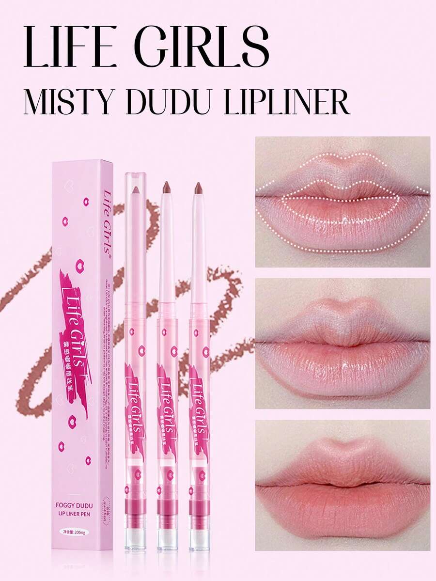 Life Girls 1pc Matte Finish Long-Lasting Non-Smudge Double-Ended Lip Liner Pencil, Natural Color Lip Contour Definition - Multicolor - View 1