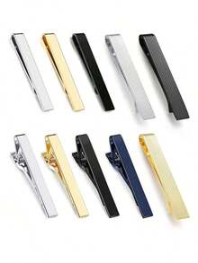 10Pcs Men's Tie Clip Set, Classic Simple Metal Necktie Bar Clasp Clips, Multi-Color & Texture Options, Business Wedding Formal Suit Accessory For Gentlemen. - Multicolor - View 8