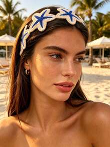 1pc Bohemian Style Starfish Braided Headband, Vacation Style Braided Hair Accessory, Beach/Daily Outfit Accessory - Multicolor - View 3