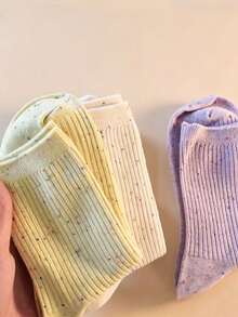 6 Pairs Women's Solid Color Candy-Colored Mid-Calf Socks, Sweet & Comfortable Breathable Casual Socks, Versatile For Daily Wear, Suitable For All Seasons - Multicolor - View 3