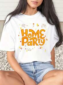 Women's Printed T-Shirt, Casual Summer Clothes For Home Parties, 220g, Basic Women's Blouses - 白色 - 查看 1