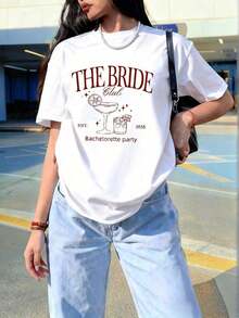 [Free 3-Day Delivery]Women's Short-Sleeved T-Shirt With Round Neck And Letter Print, Casual And Versatile For Everyday Wear. - White - View 2
