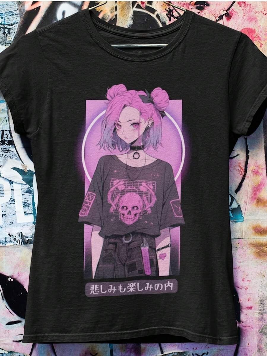Maglietta Anime Pastel Goth, Abbigliamento Streetwear Harajuku, Streetwear Giapponese, Estetica Grunge, Magliette Carine con Ragazze Anime!shirt traspiranti a maniche corte per uomo e donna, perfette per l'estate. Magliette in stile anime. Taglie dalla S alla 3XL   Ampio e comodo - Indietro - Visualizzare 1