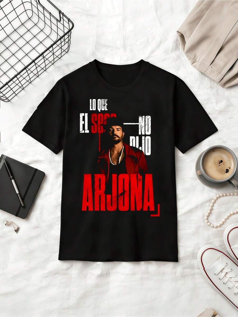 Women's Ricardo Arjona Red Coat Collage Printed Tee, Pure Cotton Retro Guatemalan Pop Daily Streetwear - Black - View 1