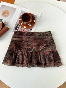 Summer Skirt – Short Cut, Ruffles At The Hem – Perfect For Holiday Or Beach Looks - 栗子2 - 查看 4