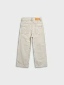 Celana Jeans Denim Gaya Jalanan Young Boy, Warna Medium Wash, Pinggang Dapat Diatur, dan Efek Lusuh. - Krem - View 3