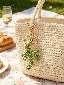 Chaveiro de Coqueiro com Strass Verde, Adornado com Ornamentos de Alga e Tartaruga de Liga Metálica - Estilo Boêmio de Férias. - A - Visão 9