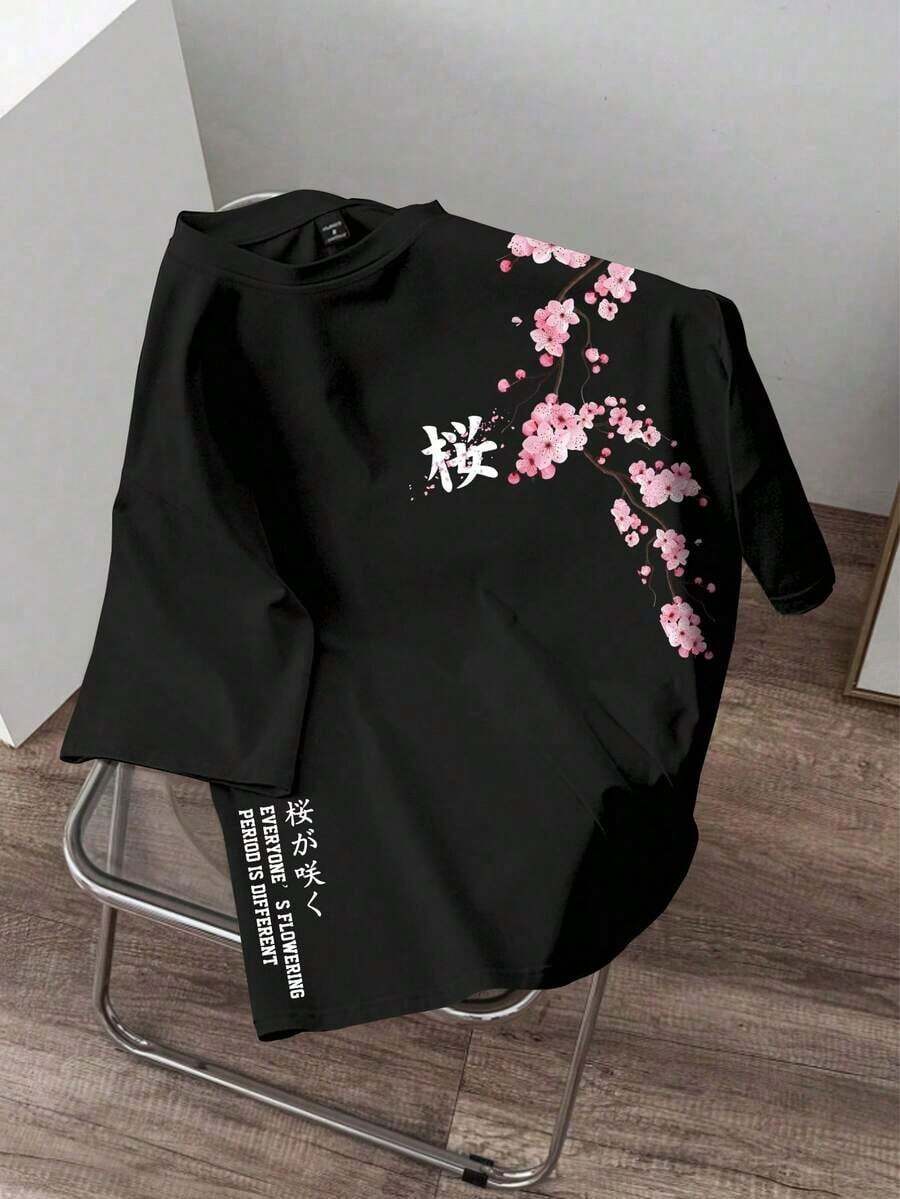 Women's Casual Printed T-Shirt, Short Sleeve And Round Neck, Local Urban Fashion Spring/Summer. Women's Blouses, Women's T-Shirts. 180g (S-XXXL) - 黑色 - 查看 1