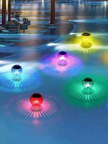 1 pieza Luz solar flotante redonda, luz LED de piscina con cambio de color, luz flotante de agua. Adecuada para piscina, césped, boda, cumpleaños, decoración del hogar, decoración de vacaciones, decoración de fiestas, colgar en árboles y decoración de baño. - Lámpara redonda flotante alimentada por energía solar - Ver 6