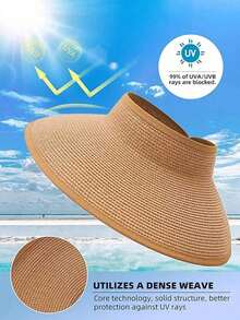1pc Adjustable Solid Color Wide Brim Rolled Brim Sun Hat For Women, Fashion Summer Sunshade - Multicolor - View 4