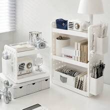 1pc Desktop Pegboard Storage Rack, 2-Tier Desk Organizer Shelf With Pen Holder And Hanging Hook, White Space Saving Organizer For Stationery, Makeup, Books And Small Items - White - View 11