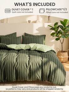 2/3pcs Duvet Cover Set, Home Textile, Minimalist Style, Green And White Striped, Comfortable And Breathable Bedding Set, Soft And Anti-Pilling, Without Duvet Insert, Suitable For All Sizes Of Large Beds, Suitable For All Seasons, Room Decor, Oeko-Tex Certified - Multicolor - View 3