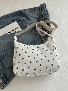 Bolso de hombro minimalista con estampado de corazones en todo el diseño - Beis - Ver 9