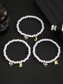 1Pc Cute Exquisite Letter Pendant Bracelet Abs Faux Pearl Bracelet Party Party Bracelet Party Decoration Bracelet Holiday Gift For Friends Family - White - View 7
