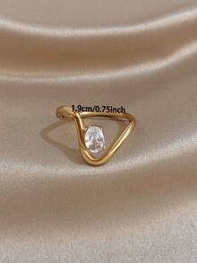 18K Gold Plated Stainless Steel, Single Peak White Diamond Inlaid Gold Ring, Women's Ring, Designer Jewelry, Personalized Ring, High Quality Luxury Jewelry, Adjustable Ring, Gold Plated Ring, Suitable For Daily Wear, Dating, Party, Vacation, Graduation Season, Summer Jewelry, Women's Beach Accessories, Girlfriend Gift, Birthday Gift, Bohemian Jewelry - Multicolor - View 9