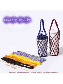 Hand-Woven Mesh Bag / Reusable Coffee Cup And Water Bottle Storage Bag / Portable Beverage Tote Bag / Decorative Small Pouch / Gift For Friends, Family And Classmates - Multicolor - View 8