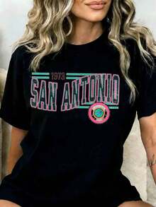 Cotton San Antonio 1973 Basketball Jersey, Unisex, Retro Style, Vintage Graphic Design Sports T-Shirt For Men And Women, Summer Casual Wear, Streetwear, Fashion Must-Have. - 黑色 - 查看 1