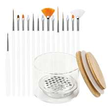 16 piezas Juego de Pinceles para Arte de Uñas, Incluye 1 Soporte de Vidrio para Pinceles y 15 Pinceles para Diseño de Uñas, Kit de Herramientas Profesionales para Arte de Uñas - Multicolor - Ver 10