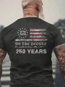Men's T-Shirt For The 250th Anniversary Of The USA | American Flag Printed On The Back (1776-2026) - Loose Fit - Perfect For Independence Day, July 4th - 黑色 - 查看 6