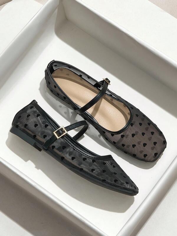 Sandali piatti comodi da donna, scarpe da ballo Mary Jane, scarpe in rete tulle con punta quadrata traspiranti e morbide con trafori, primavera/estate