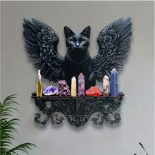 1pc Gothic Black Cat Angel Floating Shelf - Vintage Wooden Wall Mounted Suspended Display Rack For Plants, Candles, Decor - Space-Saving Storage Organizer For Hallway, Bedroom - Requires Assembly, Retro Hanging Suspended Floating Shelf - 1PC - View 6