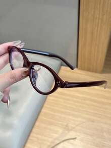 1pc Women's Casual Retro Cat Eye Shaped Burgundy Fashion Small Frame Plain Glasses, Suitable For Daily Wear And Street Photography - Multicolor - View 6