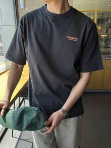 Men's Letter Print T-Shirt - Dark Grey - View 3
