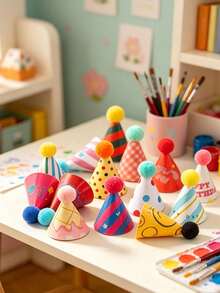 15pcs/1pc Colorful Mini Party Hat Decorations, Cute Cartoon Decor, Suitable For Mini Birthday Desserts, Baking Decorations, Holiday Celebrations, Theme Parties, Birthday Party Decorations, Valentine's Day Gifts - Dark - View 8