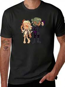 Somnium Men's T-Shirt, 500 G/M² - Black, Casual, Short Sleeve, Crew Neck, With Geometric Character Graphic. Regular Fit, Machine Washable Casual Wear - 白色 - 查看 7