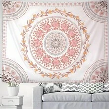 1 buah Permadani Mandala Mawar Merah Muda Gaya Bohemian, Cocok untuk Dekorasi Kamar Tidur, Dicetak dengan Pola Bunga Mawar, Dekorasi Gantung Dinding - 1PC - View 1