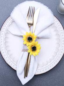 6/12pcs Reusable Lace Linen Napkin Rings, Rustic Style Table Accessories Suitable For Weddings, Parties, Dinners - Off-white - View 3