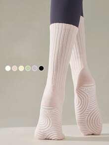 Women's Anti-Slip Yoga Crew Socks, Full-Grip Pilates Socks, Breathable Cotton Socks For Barre & Workout - Multicolor - View 6