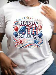 Camisetas de manga corta para mujer, camiseta de cuello redondo, camiseta de manga corta 100% algodón para el Día de la Independencia, camiseta conmemorativa con la bandera nacional, estilo de cuello redondo para mujer, tela cómoda y suave, adecuada para el Día de la Independencia, el Cuarto de Julio, el Día de los Caídos y las celebraciones infantiles en el Día de los Presidentes. - Blanco - Ver 1