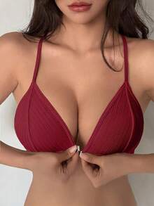 DAZY Women's Striped Sexy Front Closure Wire-Free Comfortable Bra - Burgundy - View 1