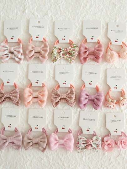 Bộ 10 kẹp tóc hình hoa, kẹp tóc nơ macaron dễ thương, dây buộc tóc co giãn, phụ kiện tóc công chúa ngọt ngào cho bé gái, dùng hàng ngày và dự tiệc.