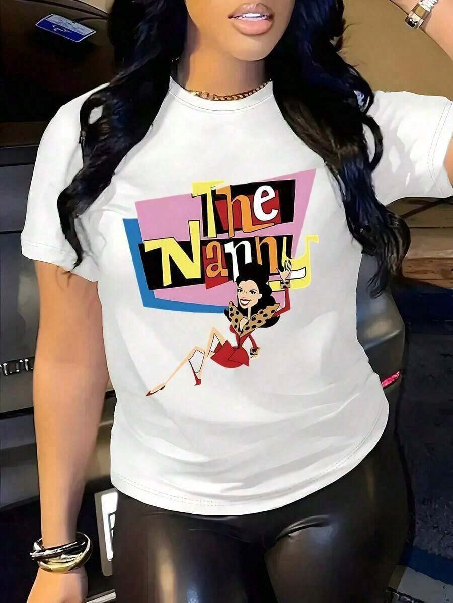 Women's Clothing Fashionable Printed Short Sleeve T-Shirt | Cartoon Nanny Design, Round Neck, Soft And Breathable, Suitable For Everyday Wear And Multi-Purpose Use. Women's Shirts - 白色 - 查看 1