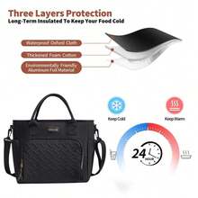 BEENLOVE 1pc Large-Capacity Insulated Lunch Bag Outdoor Picnic Bag, Multi-Function Refrigerated Bag With Detachable Shoulder Strap And Side Pockets, Reusable, For Carrying Meals, Suitable For Picnics, Office Workers, Camping, School, Leakproof Freezable Cooler Bag School Organizer Bags Teacher Storage Bags Classroom Organizer Bags Woman Lunch Box Bag For Women Ladies School Supplies Stuff Accessories Bag For School School Accessories School Stuff - 黑色 - 查看 6