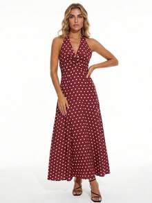 Women Long Dresses - 酒紅色 - 查看 4