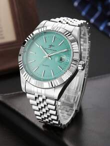 RICECGO 1 chiếc đồng hồ nam quartz dây thép không gỉ, phong cách doanh nhân cổ điển, mặt tròn, có chức năng hiển thị ngày, phù hợp đeo hàng ngày, quà tặng lý tưởng cho sinh nhật và Valentine - Bạc - Xem 3