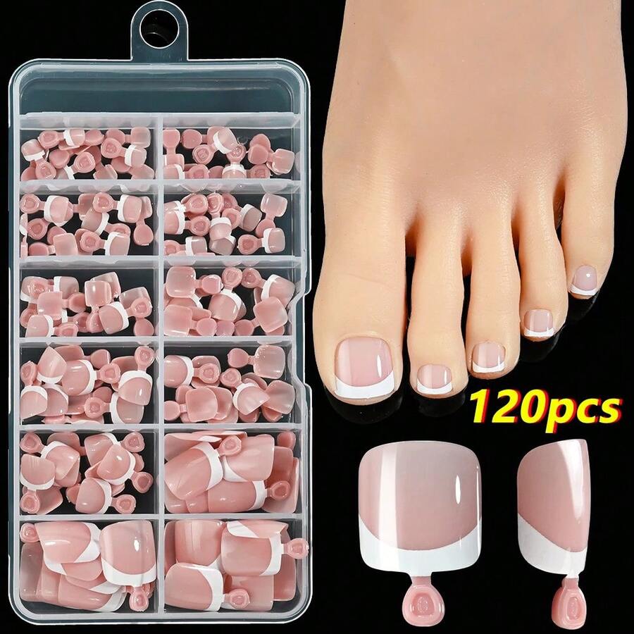120-Piece French Manicure Set In 9 Colors, Short Square Style, Full Coverage Press-On Nails In Summer Pink And Glossy Brown. - Baby Pink - View 1