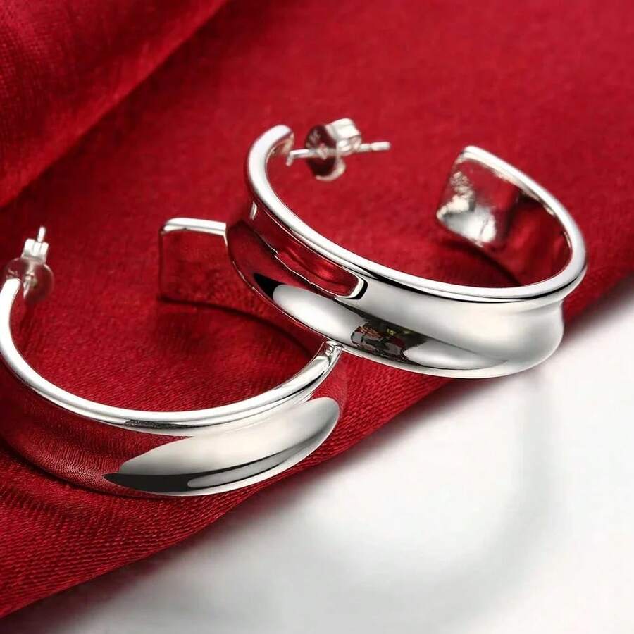 925 Sterling Silver Round Earrings, Elegant Dangle Earrings For Wedding Promises, Fine Hoop Earrings, Simple And High Quality, Versatile For Women. - 藍色3 - 查看 1
