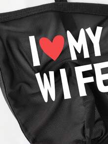 Men's Black Sexy Mesh Letter Print Ring Breathable Comfortable Daily Semi-Sheer Pouch Thong Underwear - Black - View 6